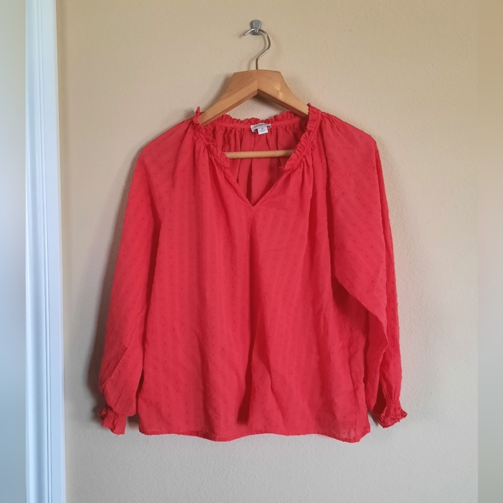J. Crew Coral Peasant Style Cotton Blouse